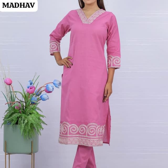 Pink with Silver/White accents Kurta with Pants