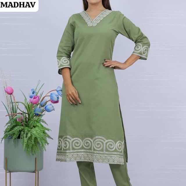 Green and white Kurta with pants