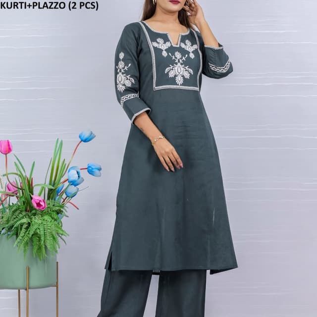 Dark Teal with White Kurti & Palazzo Set