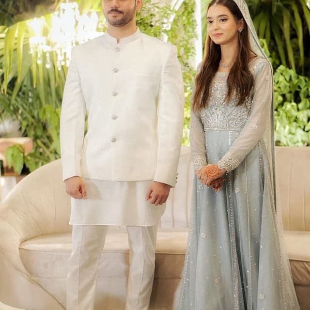 White, Light Blue Jacket, Kurta, Trousers, Gown