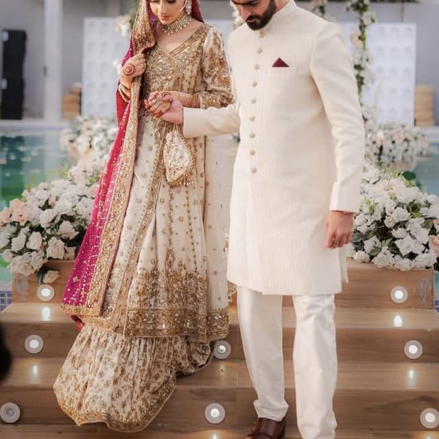 Ivory, Gold, and Fuchsia Sharara Suit