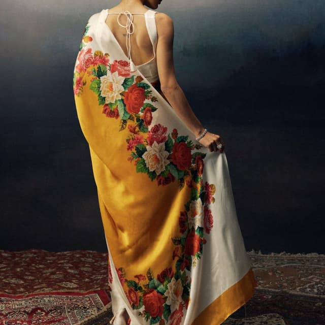 Yellow, White, Red, Green Saree