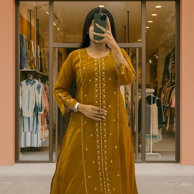 Mustard yellow with gold accents Kurta