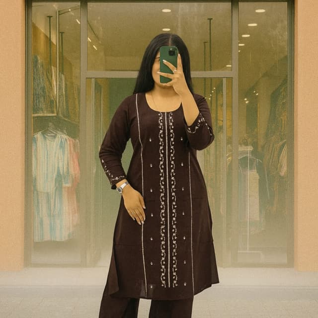 Dark Brown with Silver Kurta with matching trousers