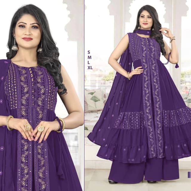 Purple with golden accents Anarkali Suit