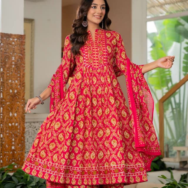 Red and Gold Anarkali Suit