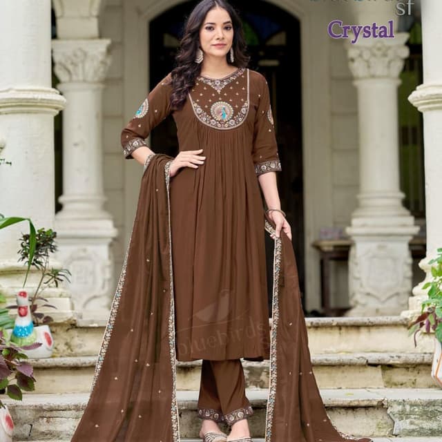 Brown, Beige, Multicolor Anarkali Suit