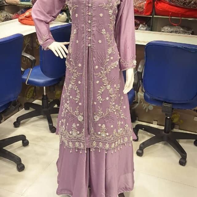 Mauve and silver Anarkali Suit