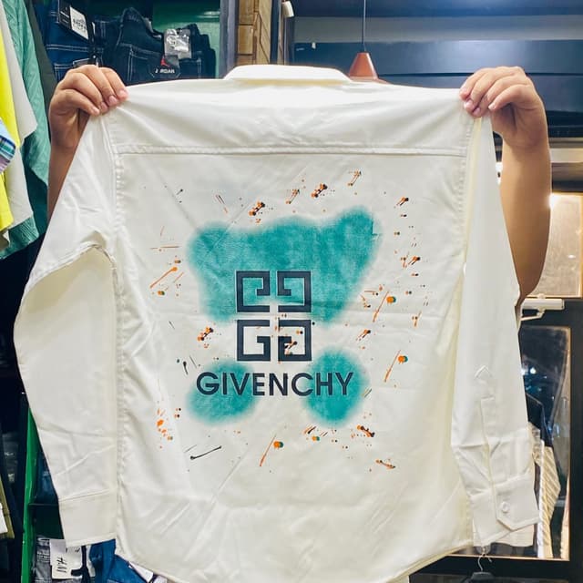 White, Teal, Black, Orange Shirt