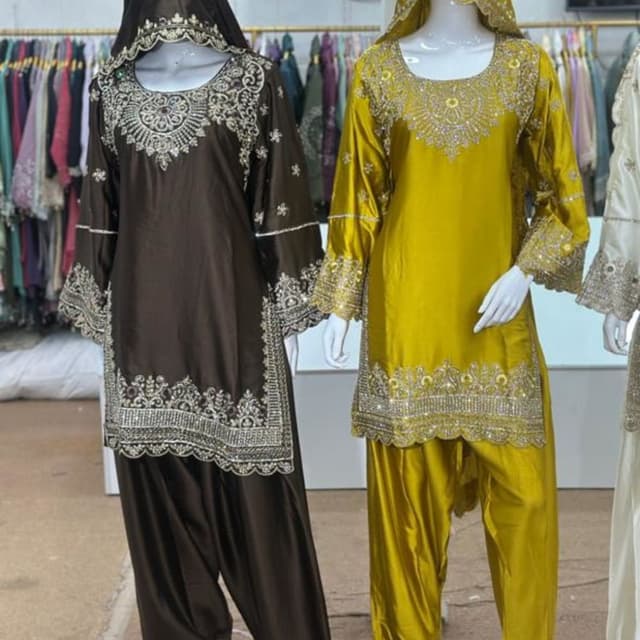 Brown and Gold Salwar Kameez Suit