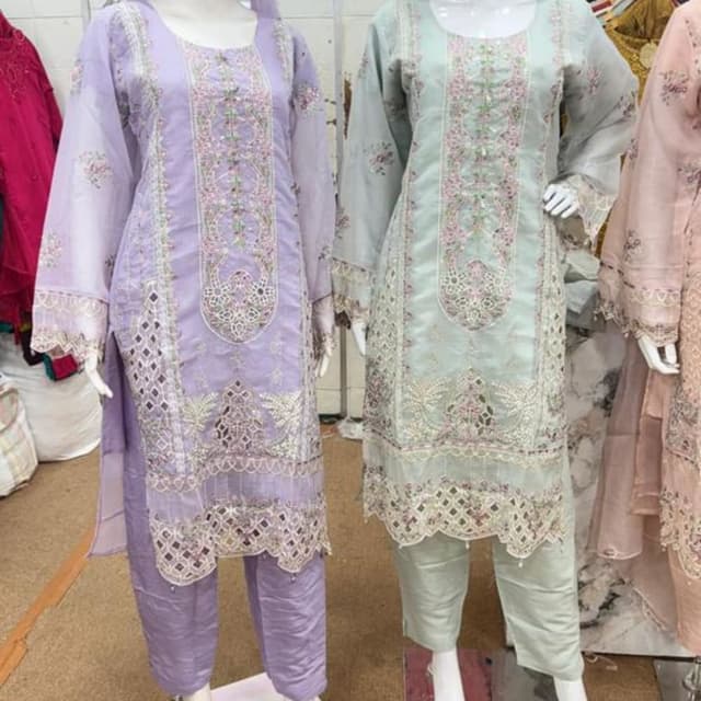 Lavender and pastel green, with hints of pink and silver Salwar Kameez