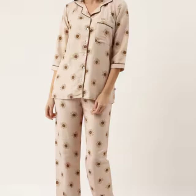Beige and Brown Pajama Set