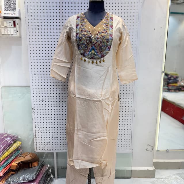Pale peach with multicolor accents Kurta with pants