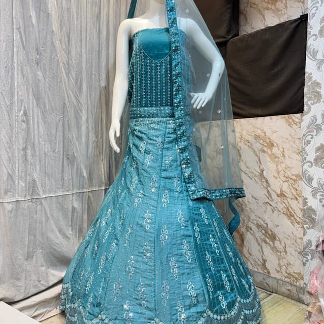 Teal, Silver Lehenga Choli