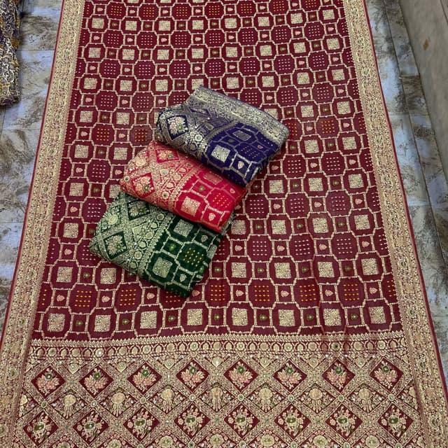 Burgundy, Gold, Purple, Red, Green Saree