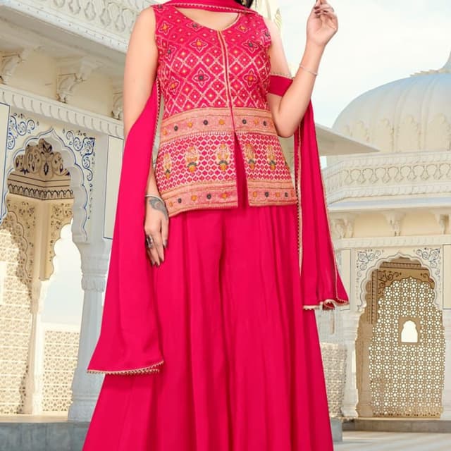 Magenta, Gold, Beige Palazzo Suit