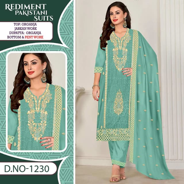 Sea Green and Gold Pakistani Suit