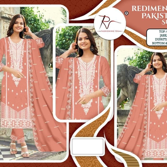 Peach with white embroidery Salwar Kameez Suit