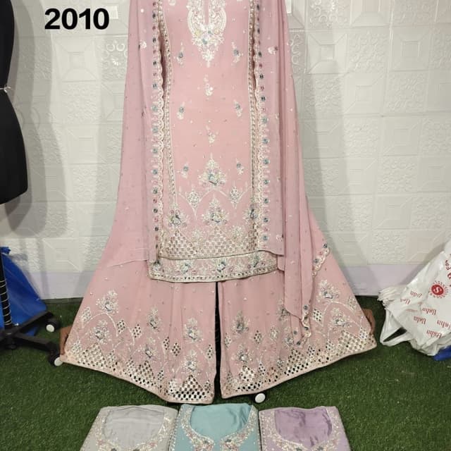 Pale Pink with silver and pastel accents Sharara Suit