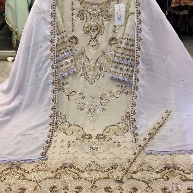 Ivory, Gold, White Salwar Kameez with Dupatta