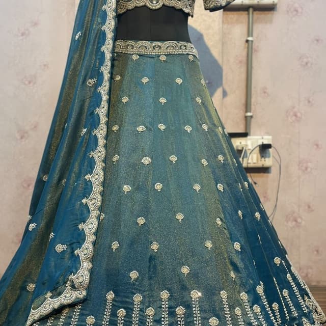 Teal, Silver Lehenga Choli