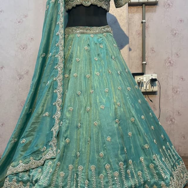 Teal, Silver Lehenga Choli