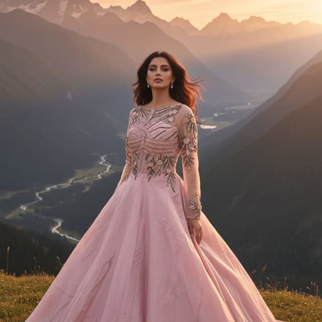 Pale Pink, Silver, Beige Gown