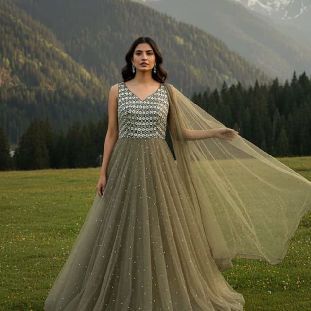 Olive Green, Silver Dress