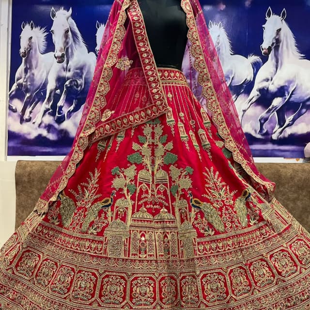 Red, Gold, Green Lehenga Choli