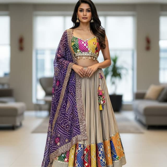 Purple, Beige, Multicolor Lehenga Choli