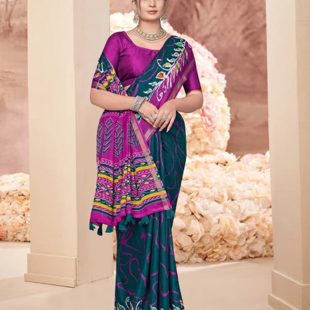 Teal, Pink, Yellow, Purple Saree
