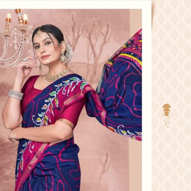 Blue, Pink, and hints of Yellow and Green Saree