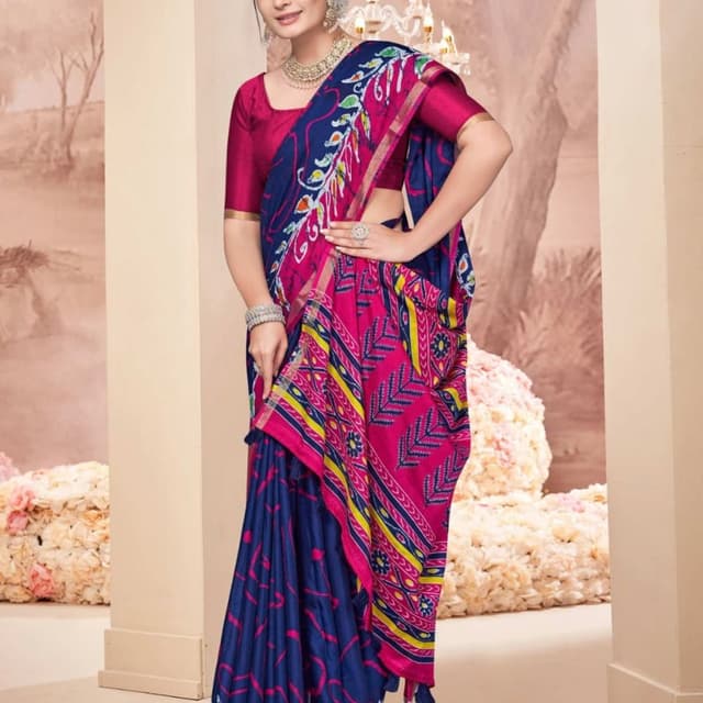 Blue, Pink, Yellow Saree