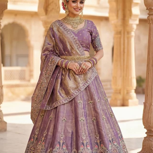 Lavender, Gold, and Multi-colored embroidery accents Lehenga Choli