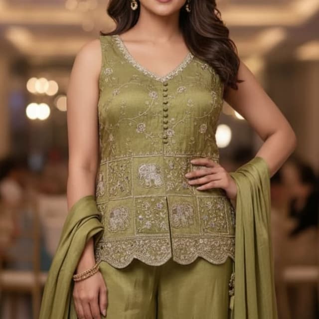 Olive Green Sharara Suit