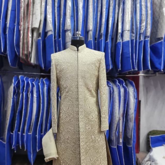 Beige and Gold Sherwani