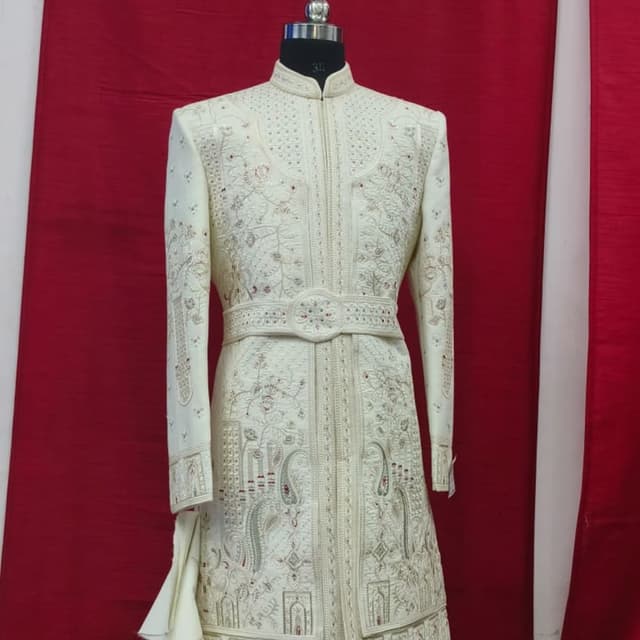 Ivory and Red Sherwani