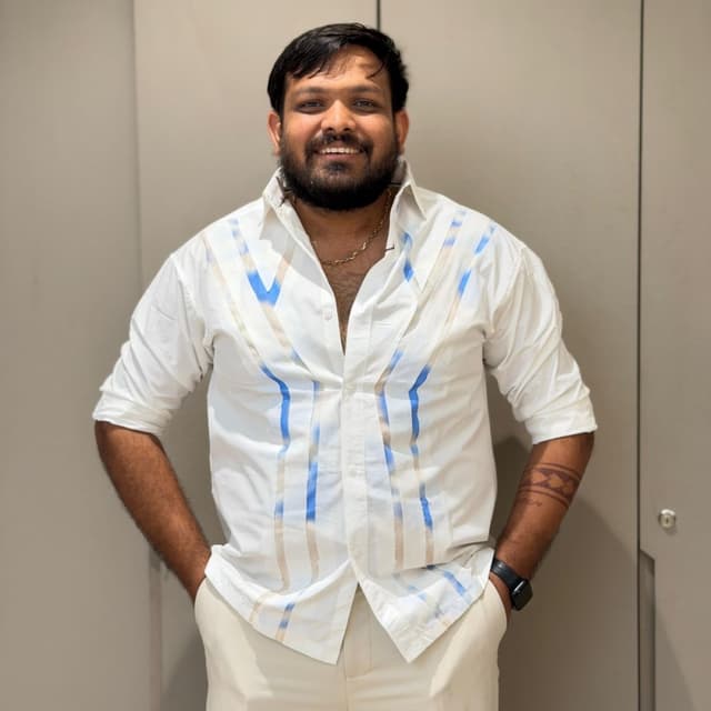 White, Blue, Beige Shirt