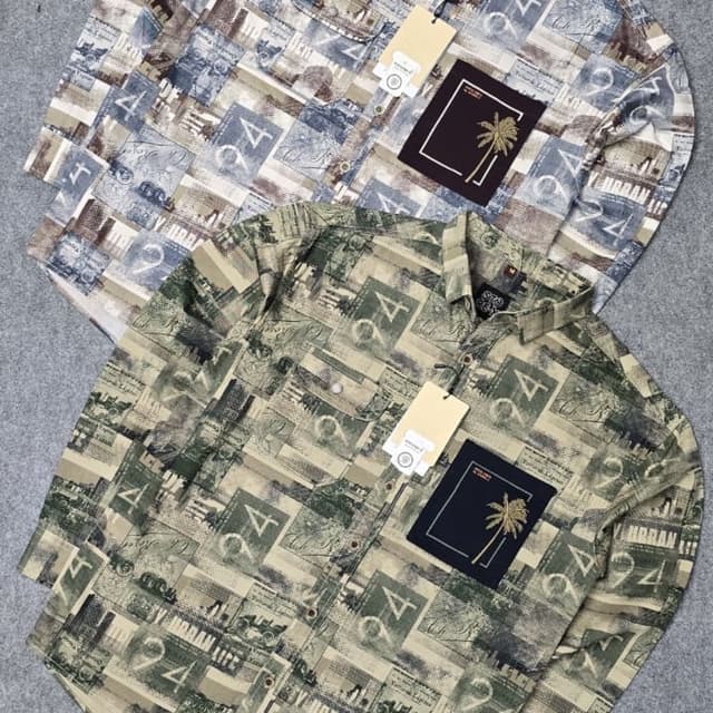 Green, Beige, Brown, Blue Shirt