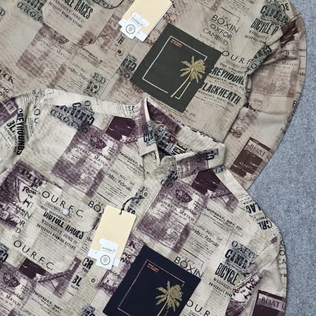 Beige, Burgundy, Black, and Olive Green Shirt