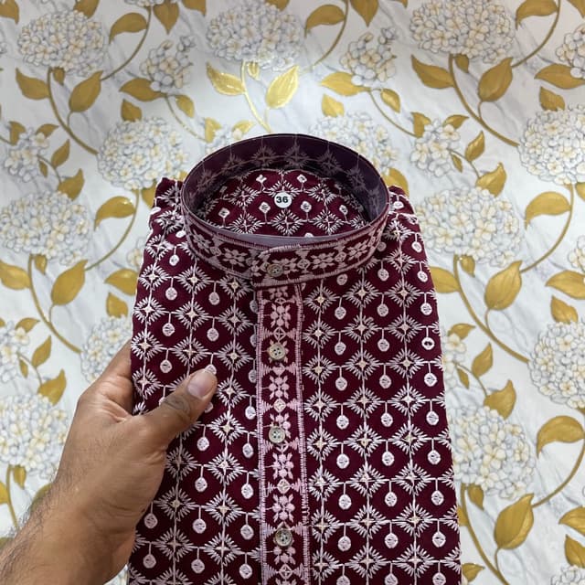 Maroon and White Kurta