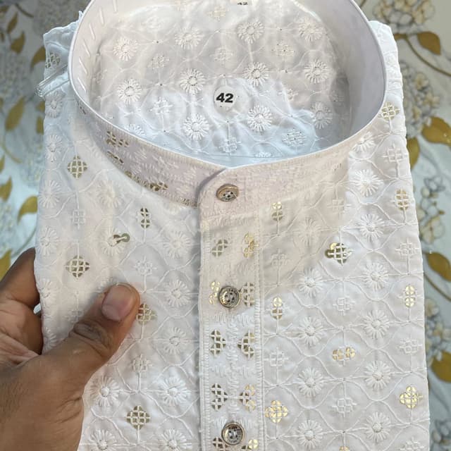 White with gold accents Kurta