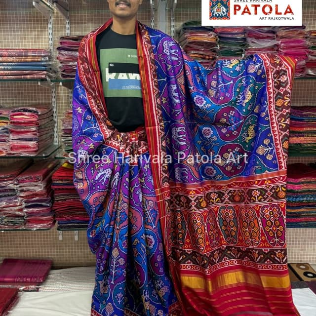 Blue, Purple, Red, Gold, and Orange Saree