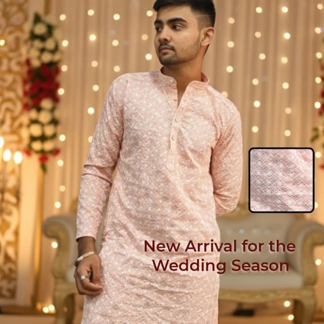 Pale Pink and White Kurta