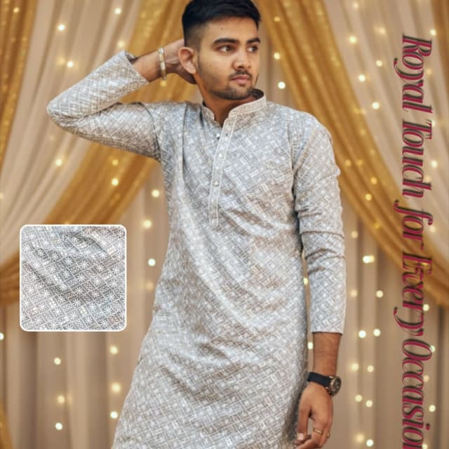 Light grey and white Kurta