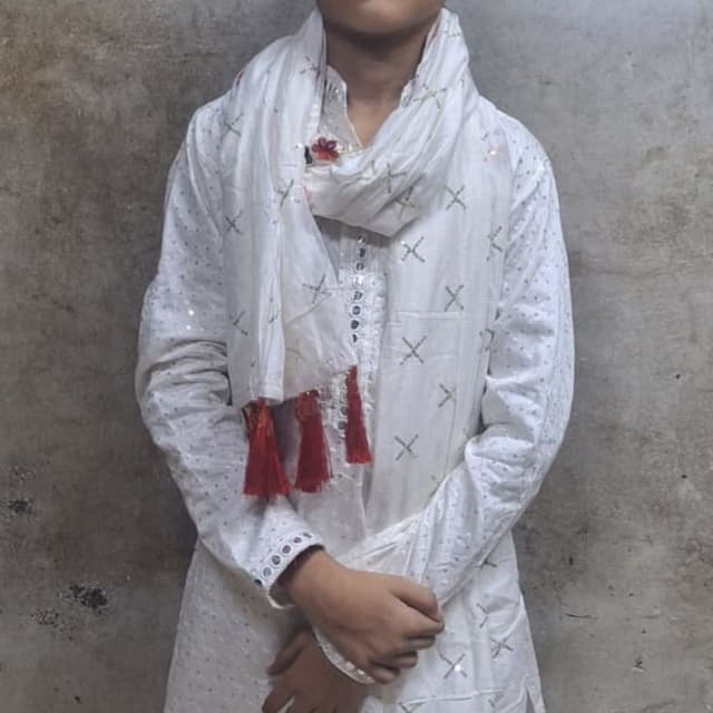 White, Red Kurta with Scarf