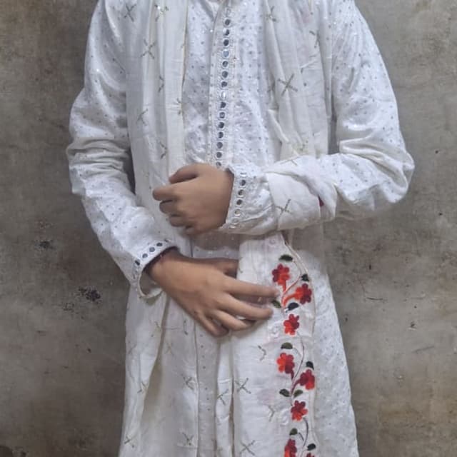 White, Red, Silver Kurta with Dupatta