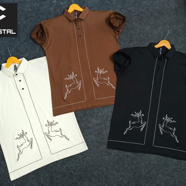 Brown, Black, and Off-White with White Embroidery Polo Shirt