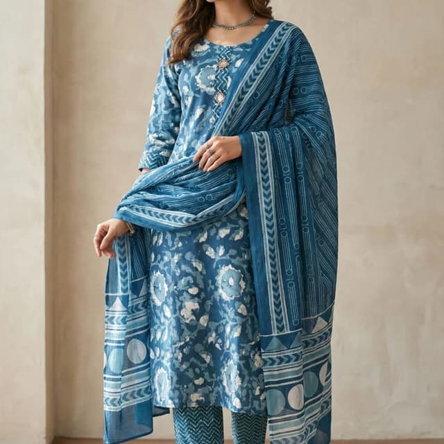Shades of Blue and White Salwar Kameez with Dupatta