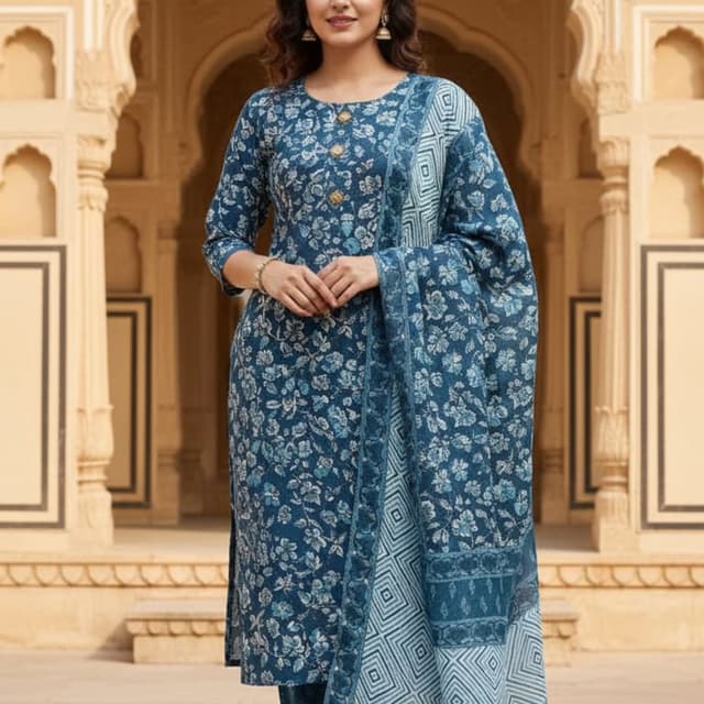 Shades of Blue and White Salwar Suit Set